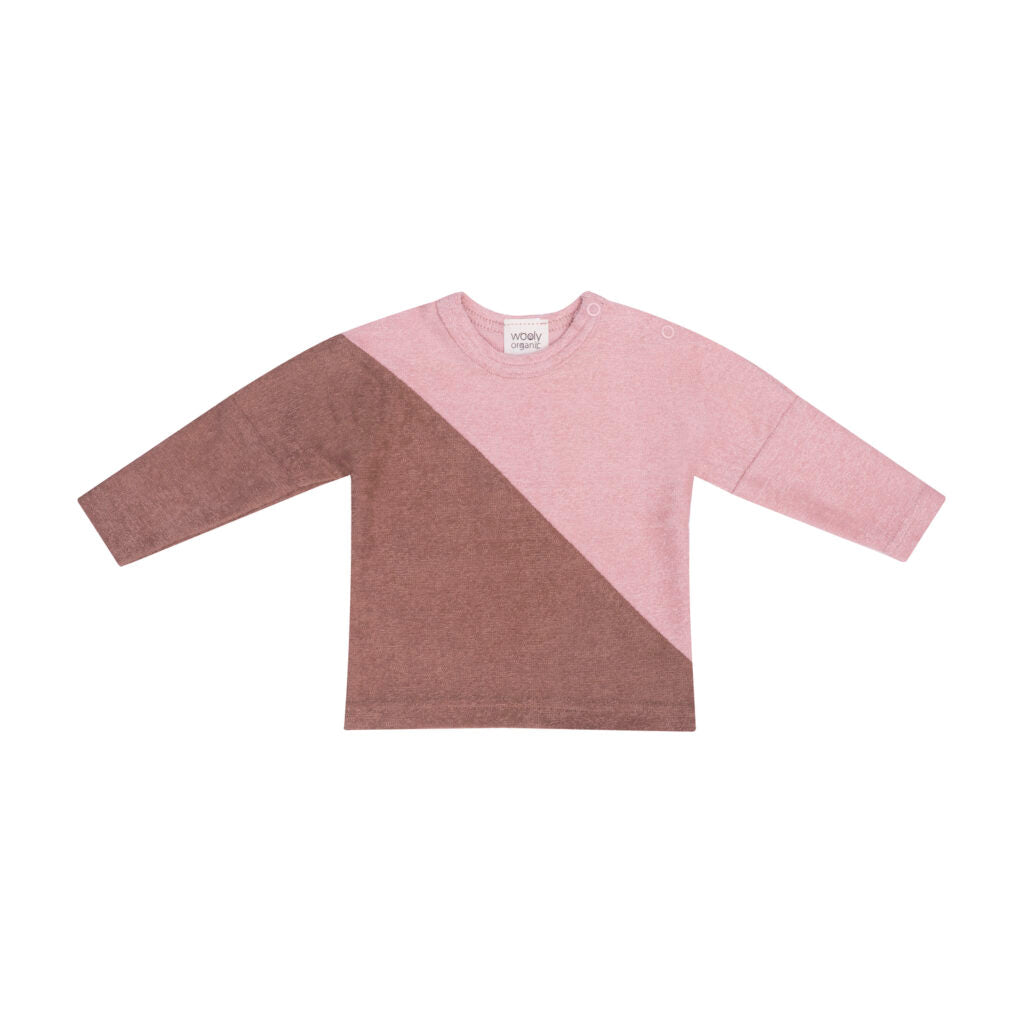 trui voor baby met colorblock roze en tiramisu