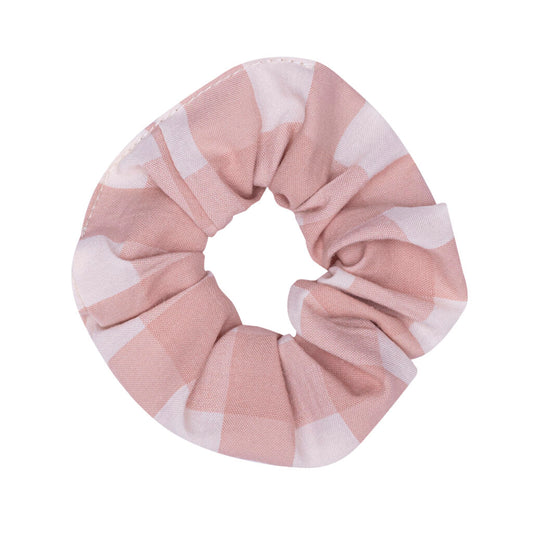 Wooly organic scrunchie geruit roze