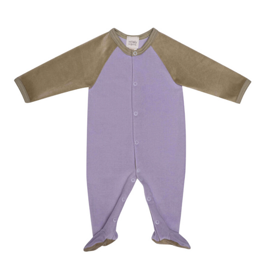 Wooly organic velour sleepsuit lavander aura/slate green