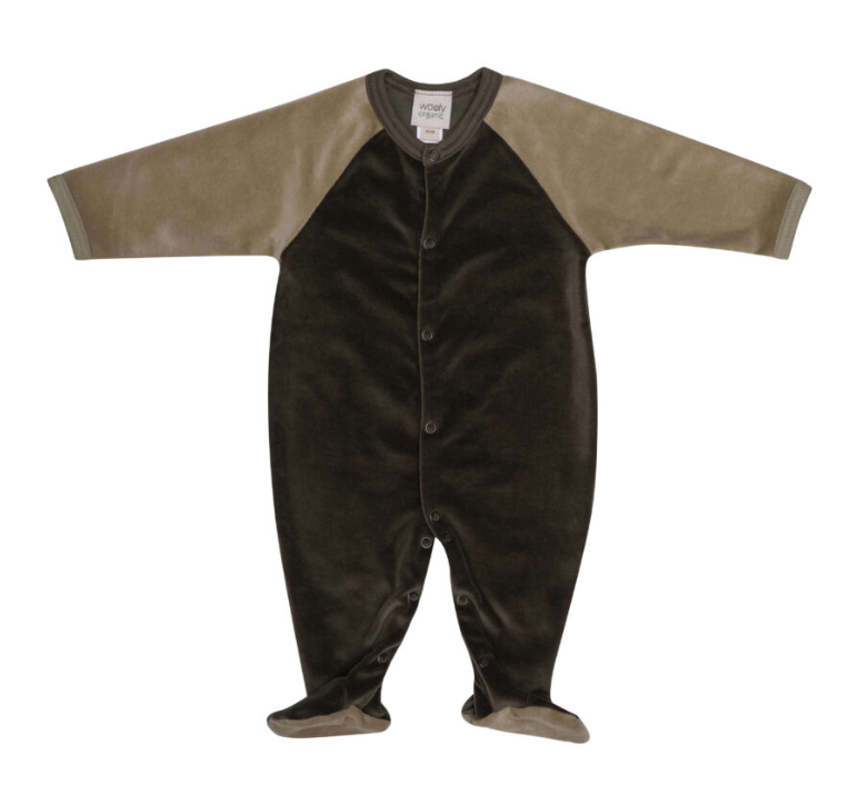 Wooly Organic velour sleepsuit Ivy green/slate green