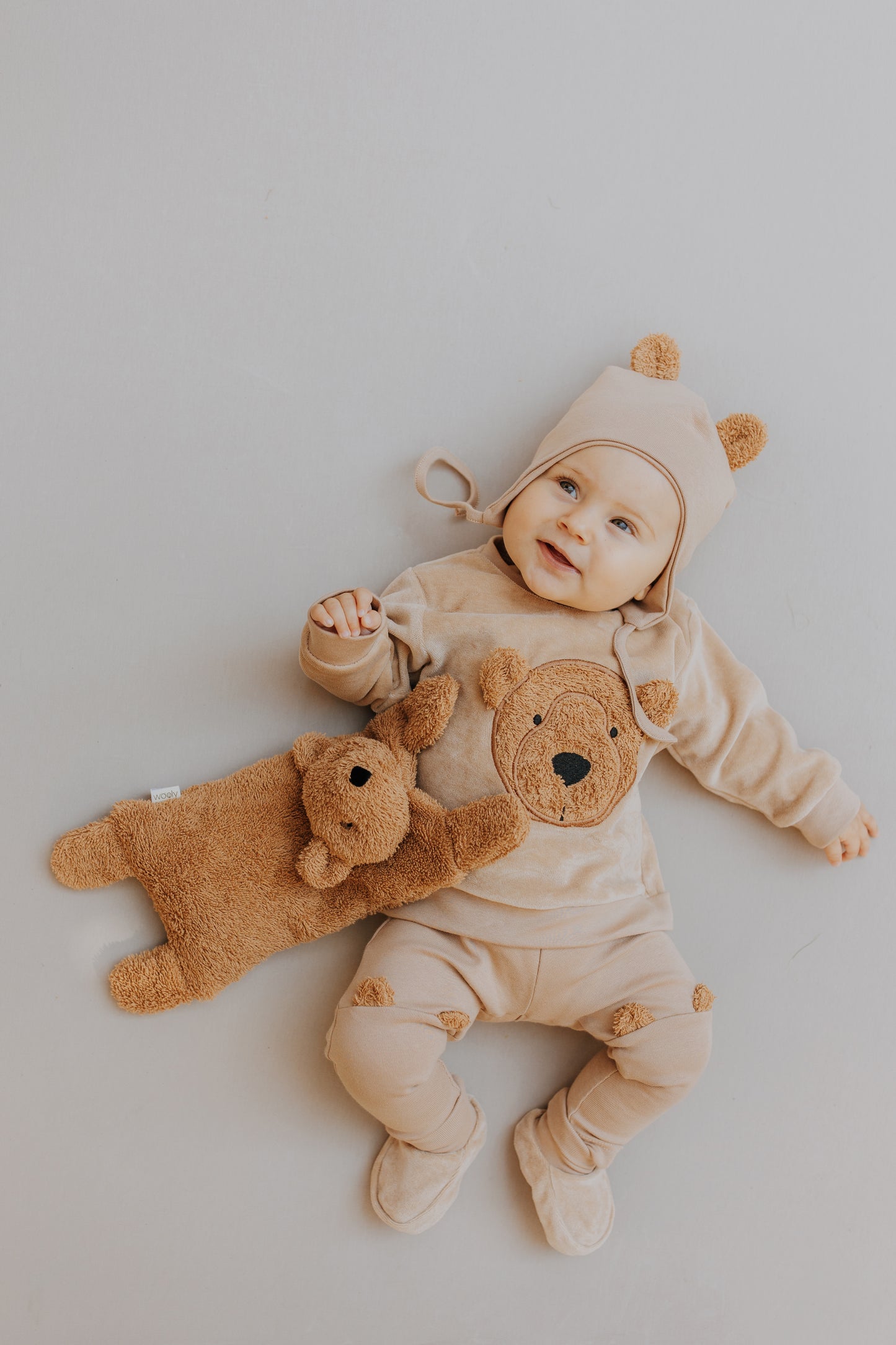 Wooly organic legging with teddy ears beige