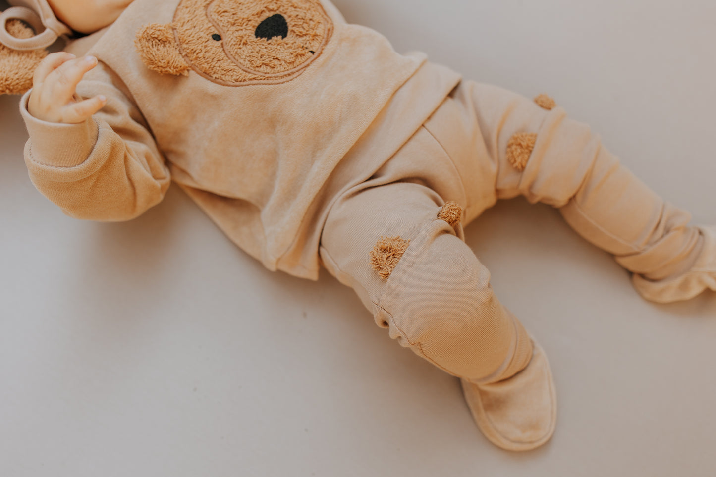 Wooly organic legging with teddy ears beige