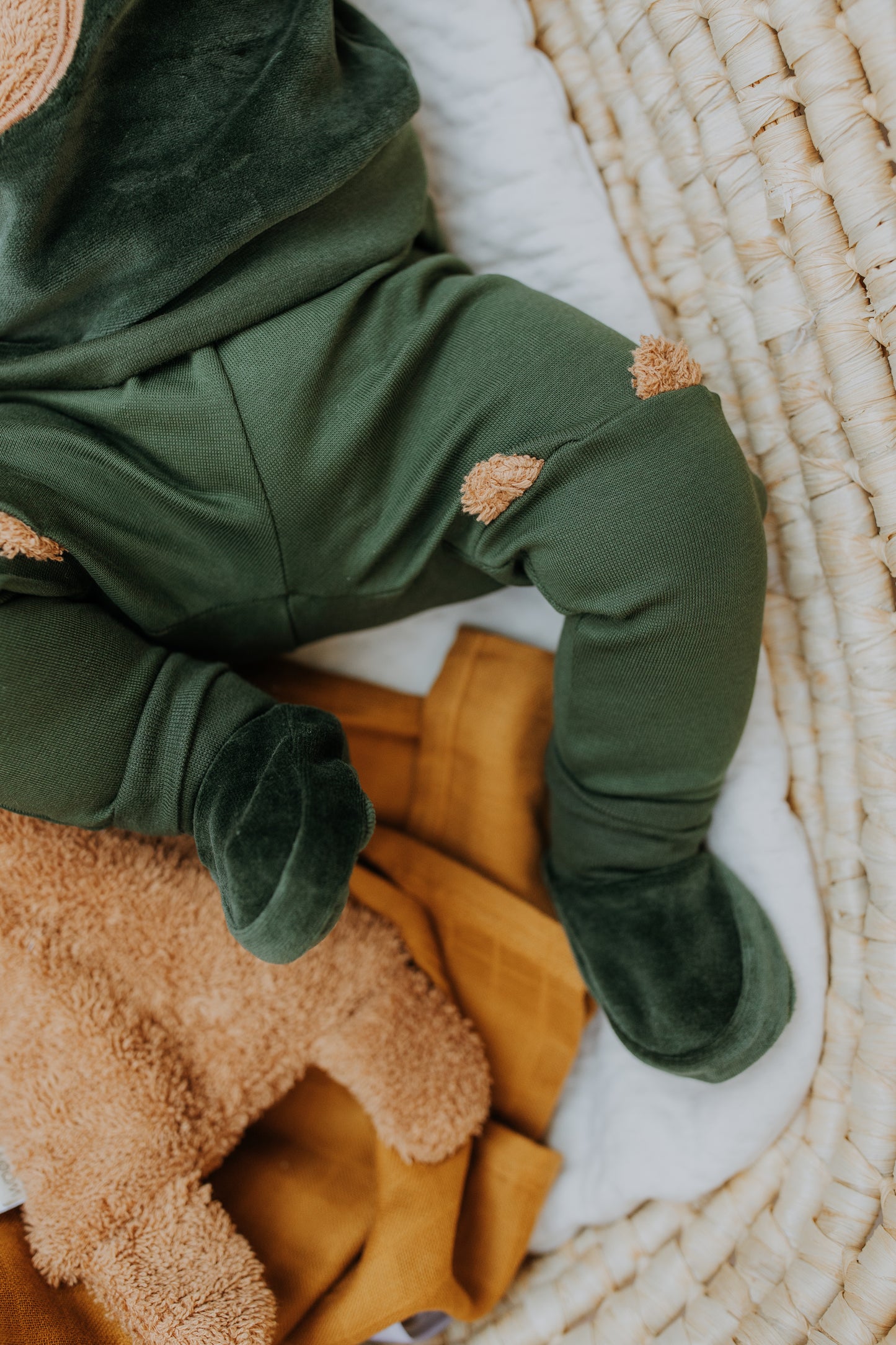 Wooly organic legging with teddy ears green