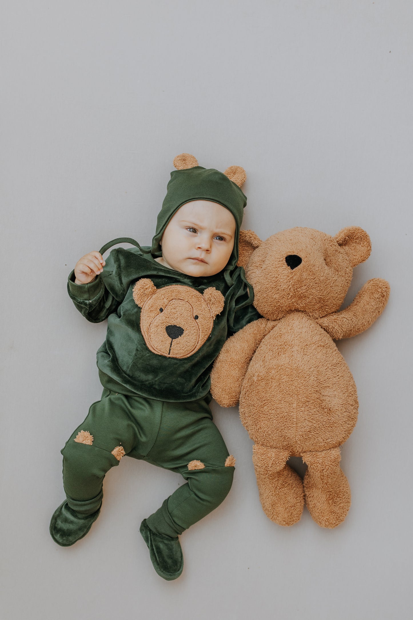 Wooly organic legging with teddy ears green