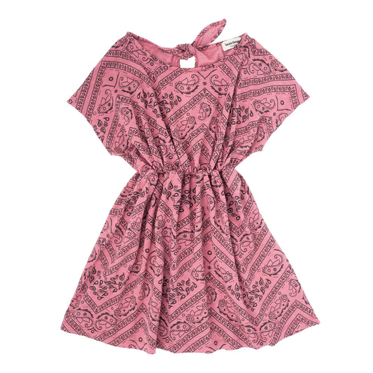 midi jurk roze bandana print Tocoto vintage 100% organisch katoen fairtrade gemaakt babykleding duurzame kinderkleding sustainable kids clothing