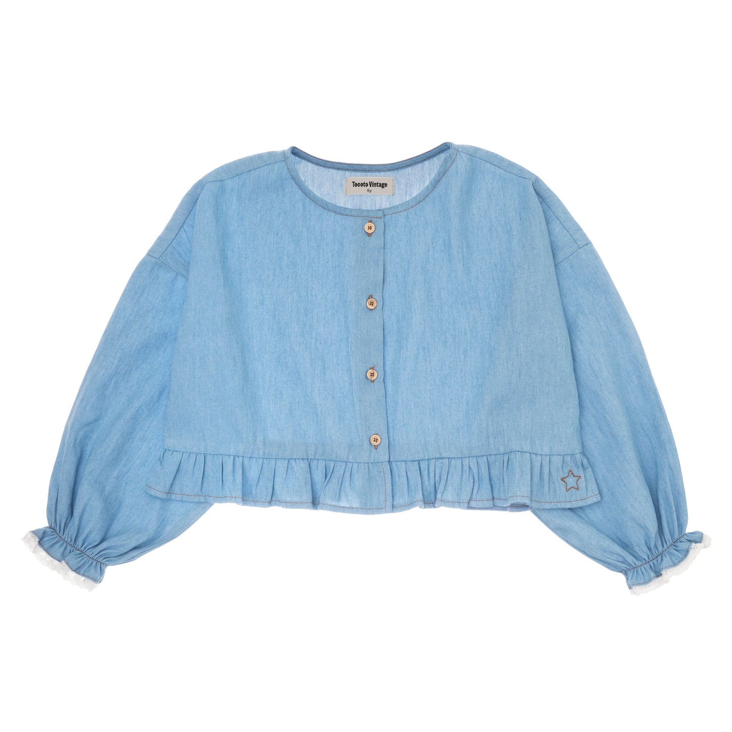 Blouse chambrey blauw Tocoto vintage 100% organisch katoen fairtrade gemaakt babykleding duurzame kinderkleding sustainable kids clothing